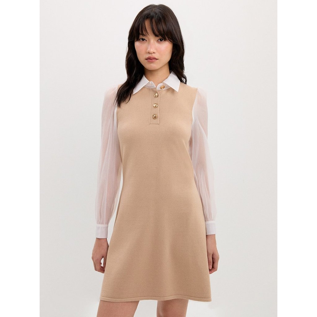 [Pomelo] เดรสดีไซน์ดีเทลสีตัดกัน / Contrast Sleeves Dress