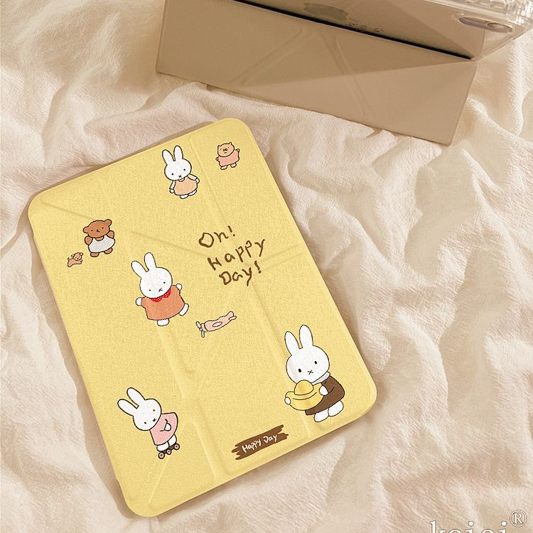 สีเหลืองอ่อน Miffy กระต่าย Y + ipad11 เคสป้องกัน air7/6 ช่องเสียบปากกา ipad10 แท็บเล็ตป้องกันกรณี mini7