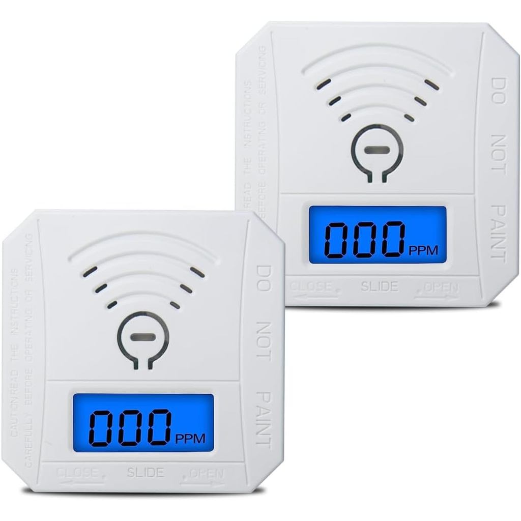 COOKSS เครื่องตรวจจับคาร์บอนมอนอกไซด์ 2 แพ็ค,CO Gas Monitor Alarm พร้อมจอแสดงผลดิจิตอล LCD และเสียงเ