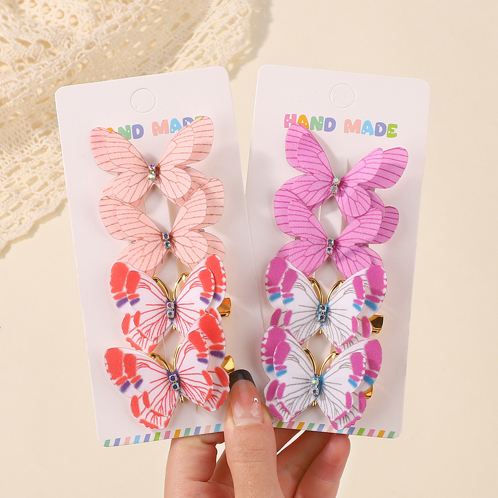 4pcs คลิปผมสองชั้นดีไซน์พีระลินแบบผีเสื้อ เซตของขวัญสำหรับเด็กหญิง พร้อมใช้งานเป็นแอคเซสซอรีทรงผมทันสมัย - รูปที่ 3