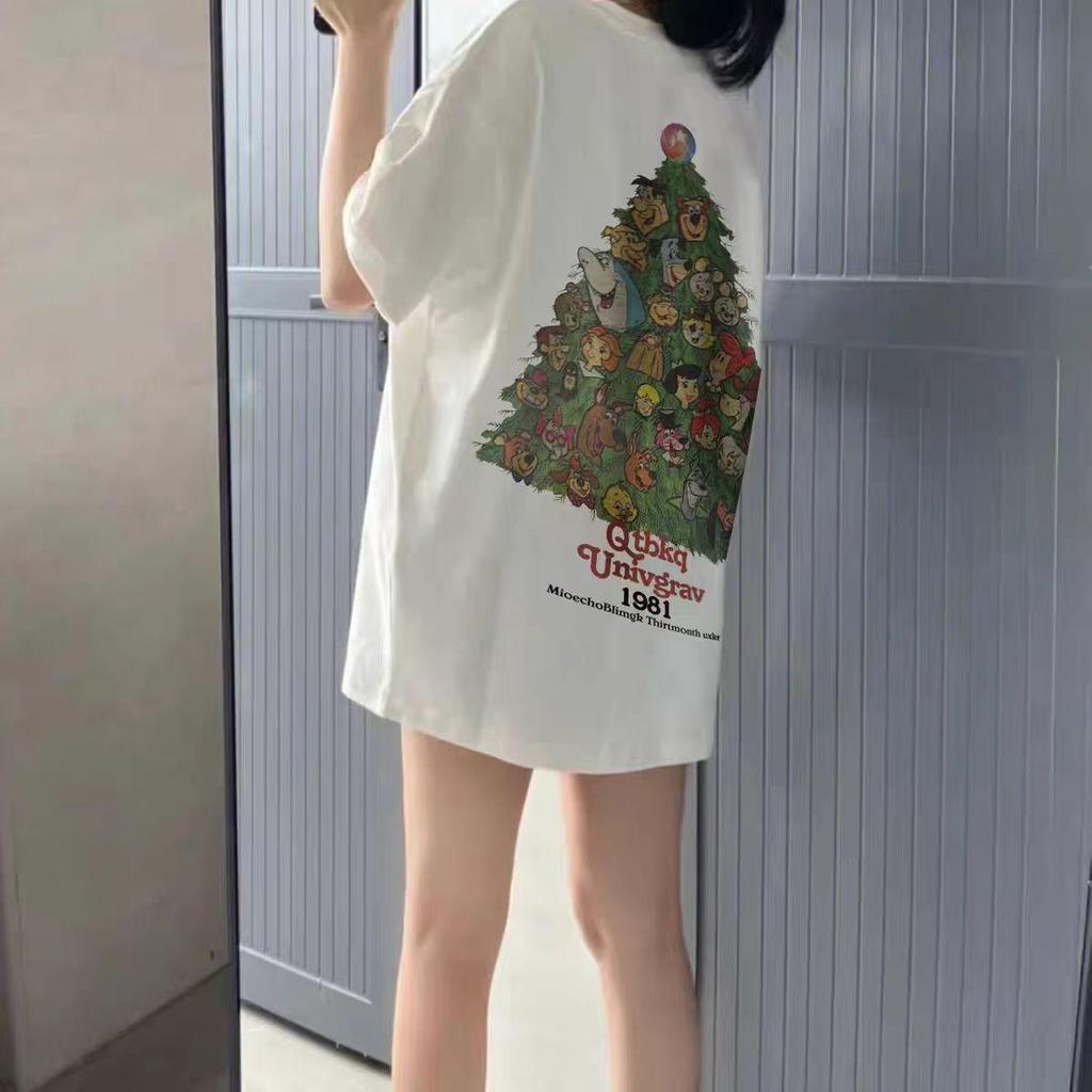 Top.street [COD] เสื้อยืดคอกลม oversize cotton100% แขนสั้น พิมพ์ลาย 'Christmas tree01' แฟชั่น แนวสตรีท clothing