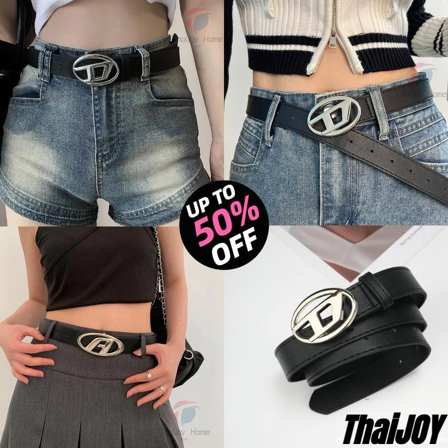 พร้อมส่ง ผู้ชาย Y2k เข็มขัด Luxury Letter D เข็มขัด Punk PU หนังโลหะหัวเข็มขัดกางเกงตกแต่งเรียบง่ายโลโก้