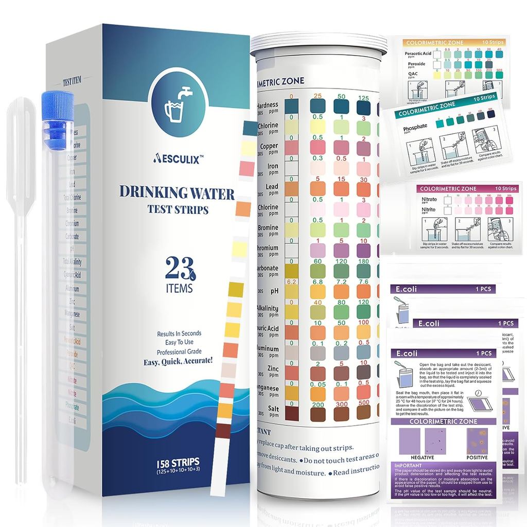 All-New 23 in 1 Drinking Water Testing Kit 158 Strips,Well Water Testing Kit & Water Test Strip for 
