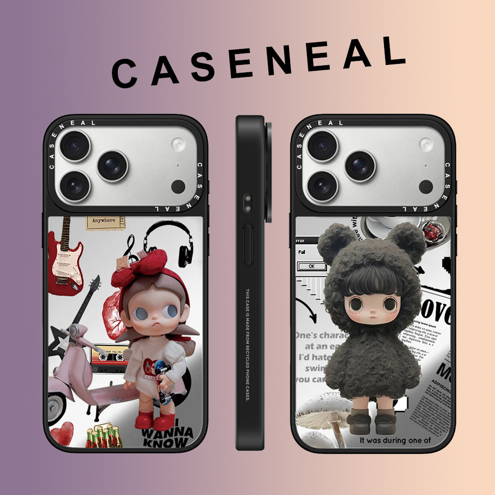 CASENEAL Graffiti สาวน่ารักสติ๊กเกอร์กระจกหน้าเคสโทรศัพท์สําหรับiPhone 17 Pro Max 16 ProMax 15Pro 14 Plus 13 12 11 โทรศัพท์กันกระแทกขอบนุ่มฮาร์ดป้องกันกรณี