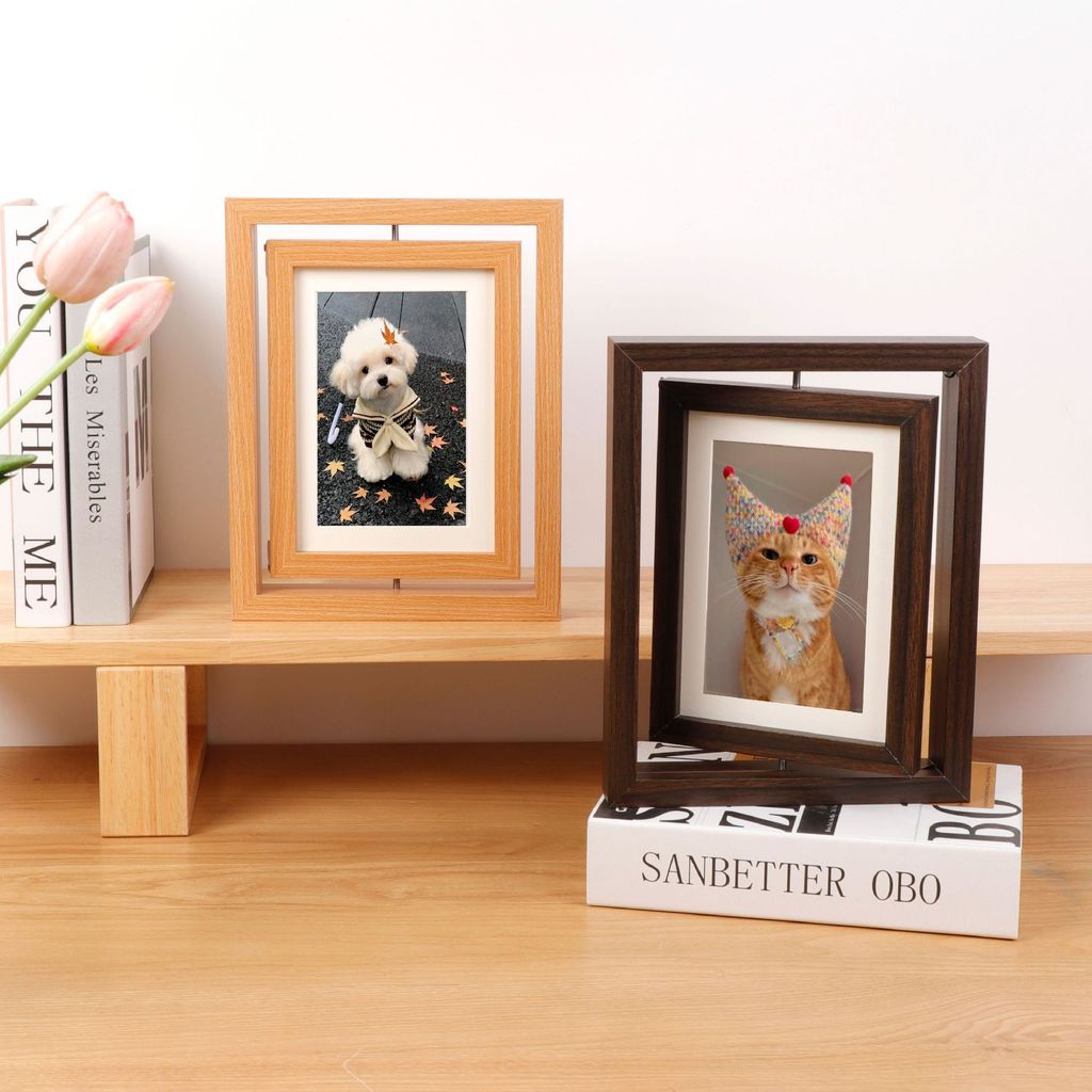 นิ้วมือรอยเท้าของขวัญไม้สัตว์เลี้ยงแมวสุนัขที่ระลึกกรอบรูปตารางสองด้านหมุนสร้างสรรค์ข้ามพรมแดนกรอบ7แ