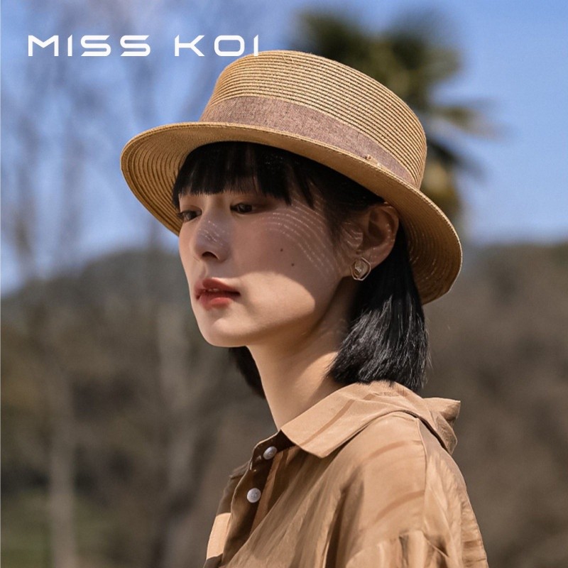 MISSKOI New Style French Retro Straw Hat Flat Hat Casual Sun Hat All Match Sun Hat Summer Sun Hat