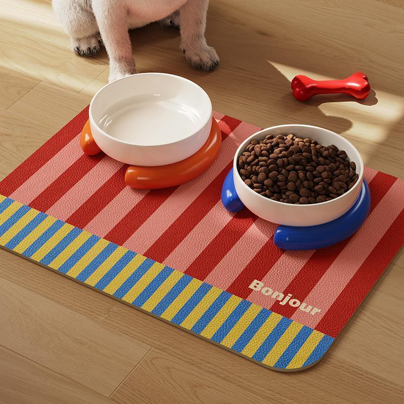 Simple Striped Pet Placemat Cat Dog Eating Mat เสื่อกันลื่นกันน้ํา