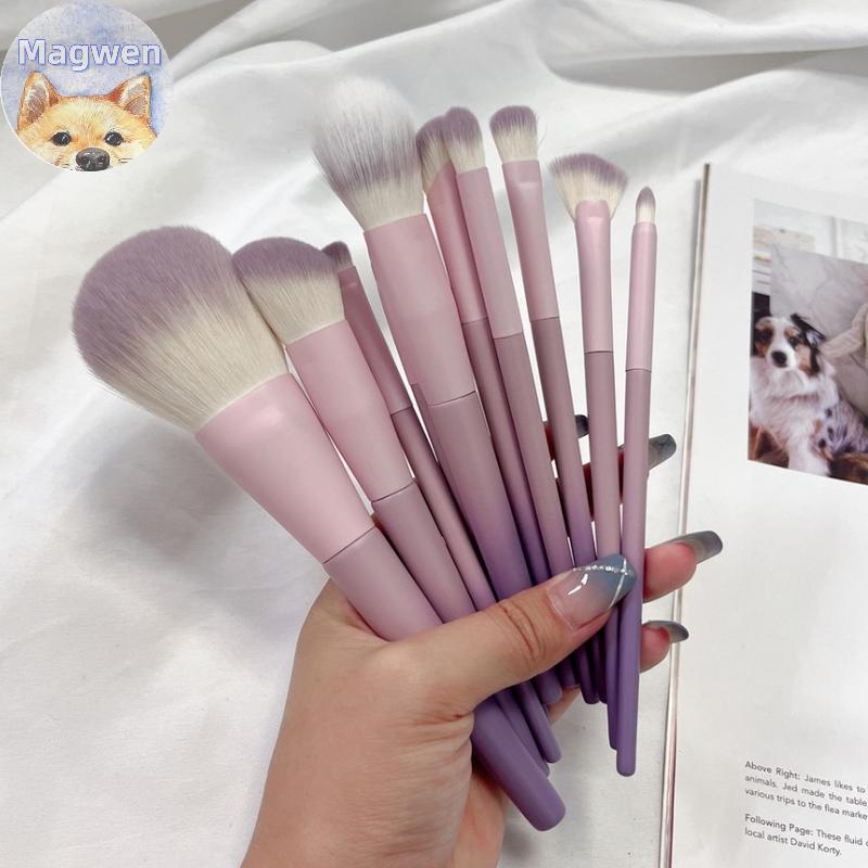 Magwen ชุดแปรงแต่งหน้าสีม่วง 10 ชิ้น, แปรงแป้งฝุ่น, แปรงอายแชโดว์, ชุดเครื่องมือความงามครบชุด แปรงคอ