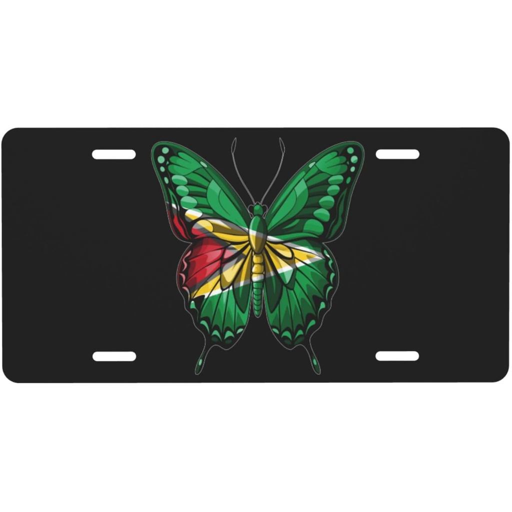 ผีเสื้อ Guyana Guyanais ธงป้ายทะเบียนสําหรับผู้ชายผู้หญิงส่วนบุคคลตกแต่งรถด้านหน้าปกหลังแปลกตลกโลหะอ