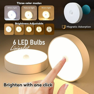 Buy 1 Take 1 Tricolor Mini LED Night Light USB Dimmable Rechargeable Stick-on Push Magnetic Light