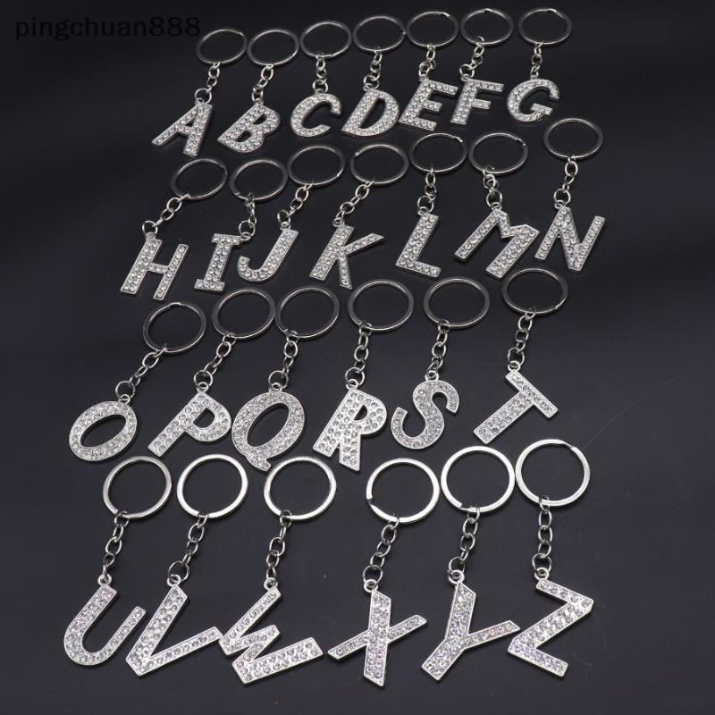 Pingchuan888 แฟชั่น Charm 26 ตัวอักษรภาษาอังกฤษ AZ ตัวอักษรพวงกุญแจรถกระเป๋าคริสตัล Rhinestones โลหะ