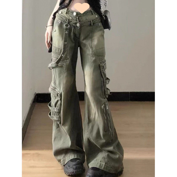 กางเกงยีนส์ขายาว jinn jeans กางเกงยีนส์ทรงหลวมขากว้างทรงตรงดีไซน์แนวสตรีทสไตล์อเมริกัน