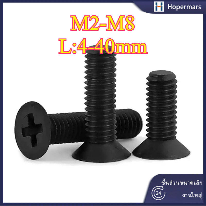 พลาสติก สกรูหัวแบนสีดําสกรูหัวแฉกไนลอนสีดํา ฉนวน M2/M2.5/M3/M4/M5/M6/M8 (HA-LR-TH-1)