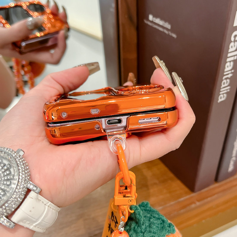 เคสโทรศัพท์แบบพับได้สําหรับ Oppo Find N2 N3 Flip Electroplated สีส้มหมุนวงเล็บม้าสร้อยข้อมือ Hard TPU เคสโทรศัพท์ - รูปที่ 7