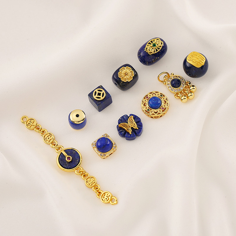 โซ่สั้นลูกปัดบาร์เรล Lapis Lazuli Square Peace Joy รูปไข่