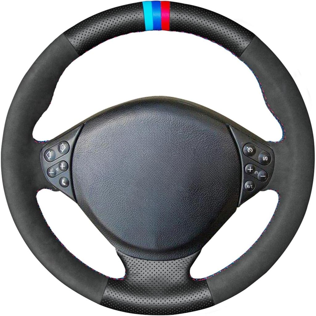 MEWANT Hand-Stitched ที่กําหนดเองหนังนิ่มสีดําพร้อมพวงมาลัยหนังแท้สําหรับ BMW 5 Series E39 1999 2000