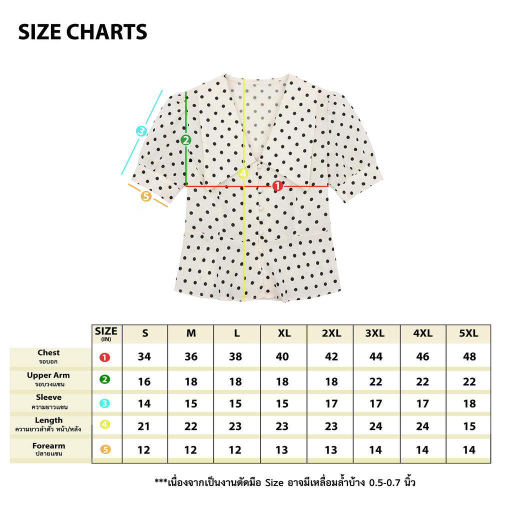 เสื้อเชิ้ตแขนสั้น คอปก ลายจุด แขนทรงบอลลูน มีไซส์ S-5XL ผ้าชีฟอง แต่งระบายชายเสื้อ ทรงสวย สไตล์สาวเกาหลี รูปที่ 6