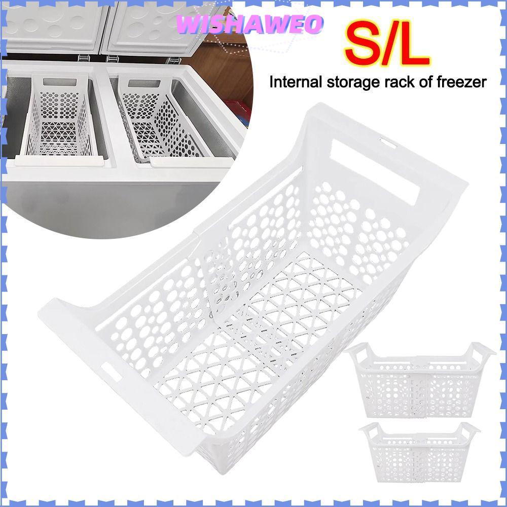 WISHAWEO ตะกร้าตู้แช่แข็ง, ประตูคู่หดชั้นเก็บตู้แช่แข็ง, ไม่มีกลิ่น ABS Duty ตู้เย็นจัดเก็บ