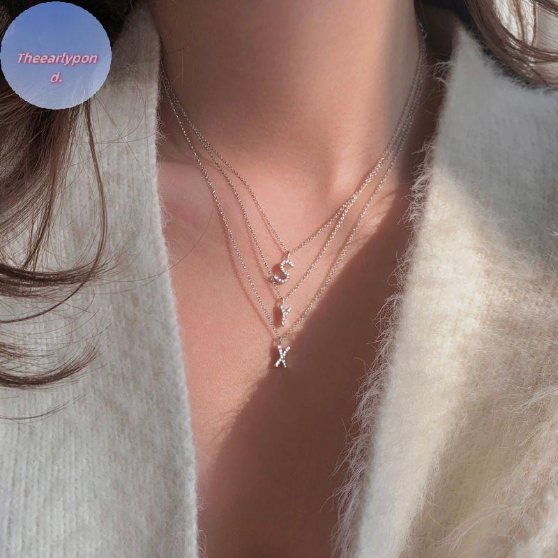 EARLYPTOND แฟชั่น Shining AZ จี้สร้อยคอ Charm 26 ตัวอักษรเริ่มต้นชื่อ Clavicle Chain เครื่องประดับขอ
