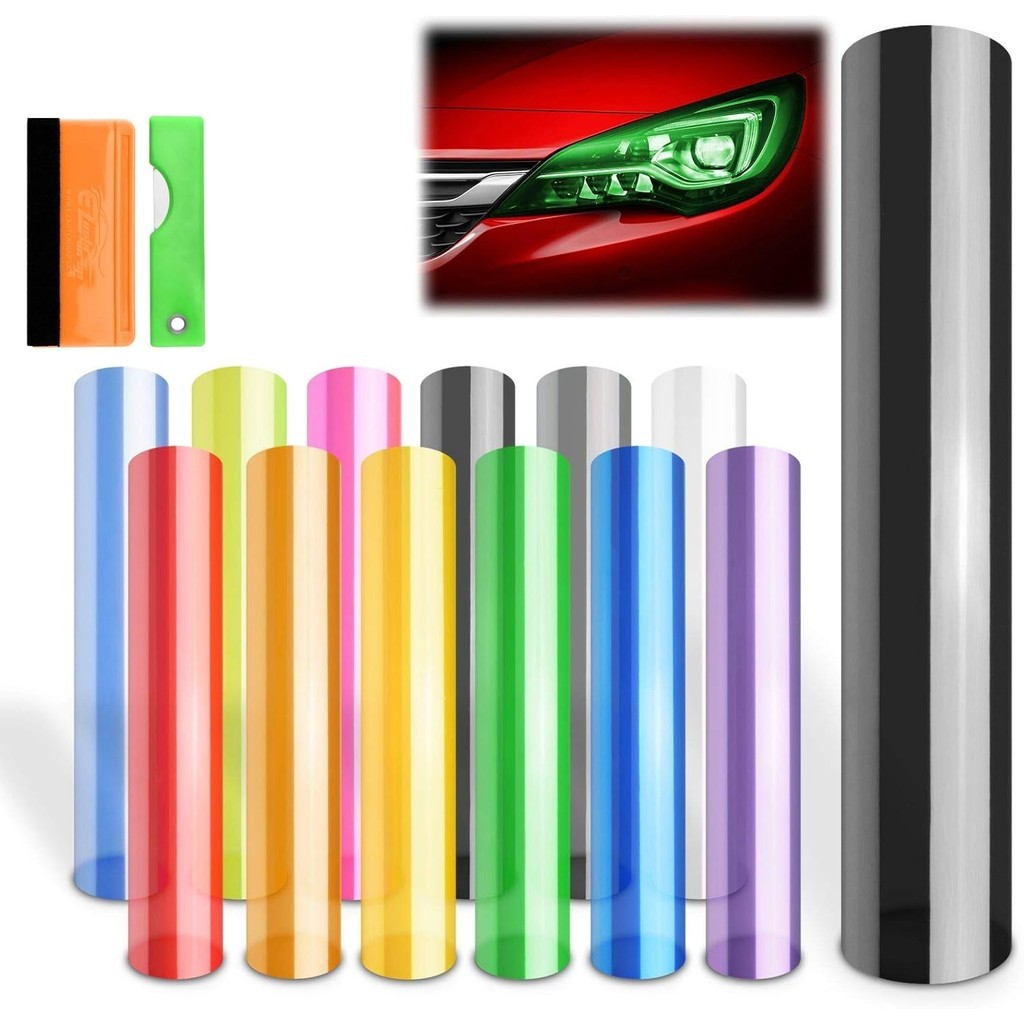 EZAUTO WRAP ฟรีชุดเครื่องมือ 12"x48" (1FT x 4FT) Glossy Emerald สีเขียวไฟหน้าไฟท้ายหมอกด้านข้าง Mark