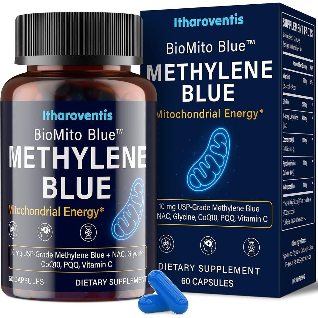 Methylene Blue แคปซูลเกรดยา – อาหารเสริมสมองเกรด USP พร้อม CoQ10, NAC, PQQ, Glycine & Vitamin C สําห