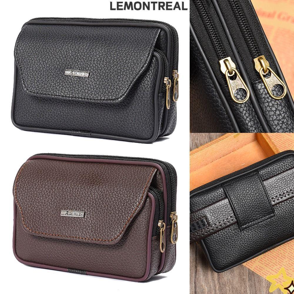 LEMONTREAL กระเป๋าคาดเอวผู้ชาย, หนัง PU Sport Bum Belt Pack, กระเป๋าใส่โทรศัพท์กันน้ําสําหรับเดินทางสบาย