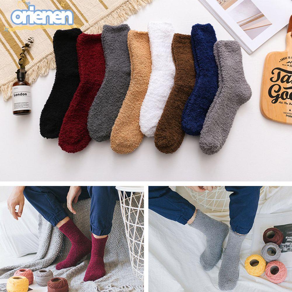 ORIEN ถุงเท้ากํามะหยี่ปะการังผู้ชายผู้หญิงหนาระบายอากาศสีบริสุทธิ์ในร่ม