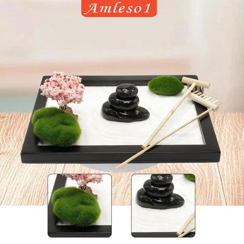 [Amleso1] Zen Garden ถาดทรายสํานักงานโต๊ะโต๊ะ Rock Garden Sandbox เครื่องมือ