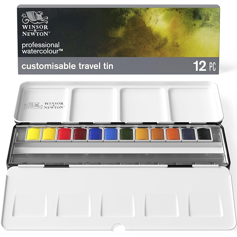 Winsor & Newton Professional Watercolor Travel Set - 12 Color Half Pan Collection