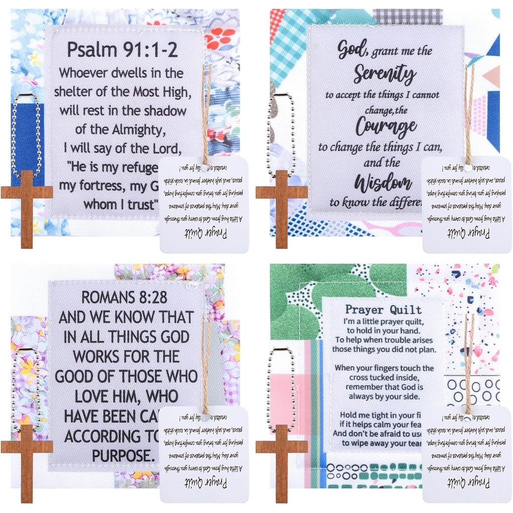 ชุดผ้านวมสวดมนต์ 4 ชิ้น - สีขาว ชมพู เขียว น้ําเงิน - ผ้านวมผ้าสีสันสดใสเย็บด้วยมือ - 10 x 10 ซม./3.