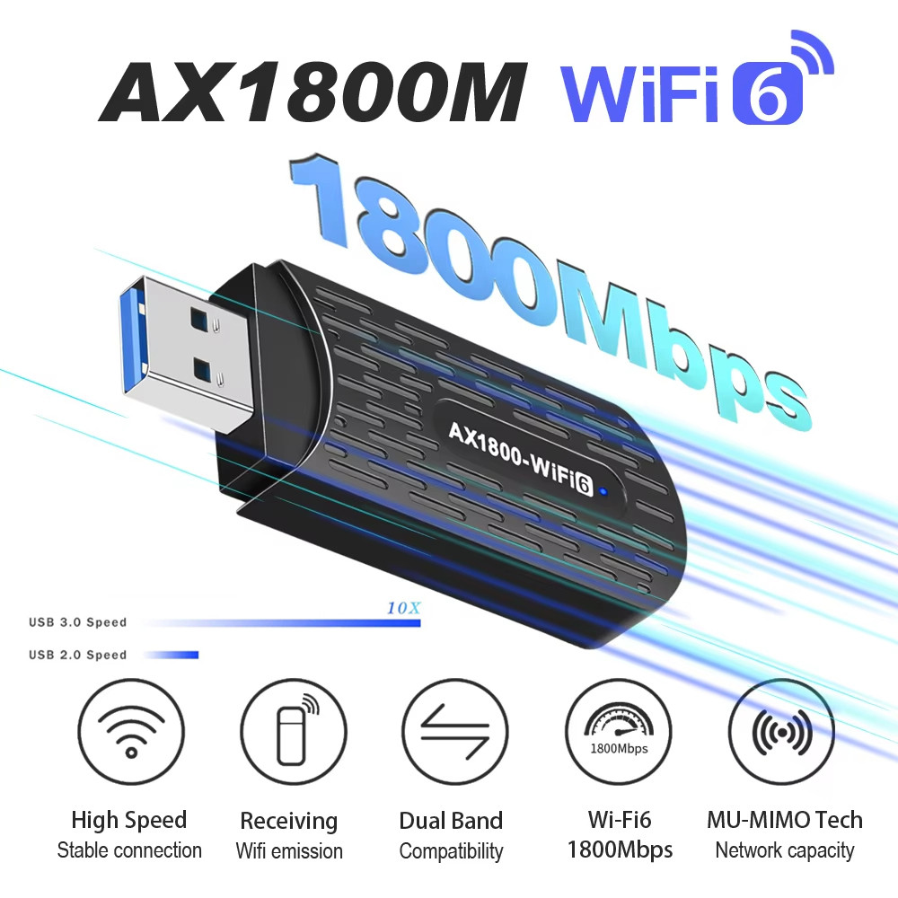 AX1800 WiFi 6 อะแดปเตอร์ Dual-Band 5G & 2.4G 1800Mbps USB Dongle เสาอากาศภายในสําหรับแล็ปท็อป Gigabi
