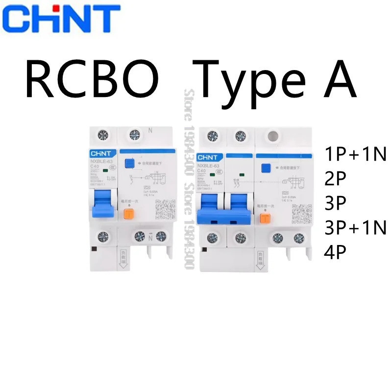 Chint NXBLE Type A RCBO 30mA 2P 4P 3P+1N 1P+N 20A 25A 32A 40A 63A พร้อมการป้องกันการรั่วไหลกระแสเกินเฉพาะสําหรับสถานีชาร์จ – โปรปัง