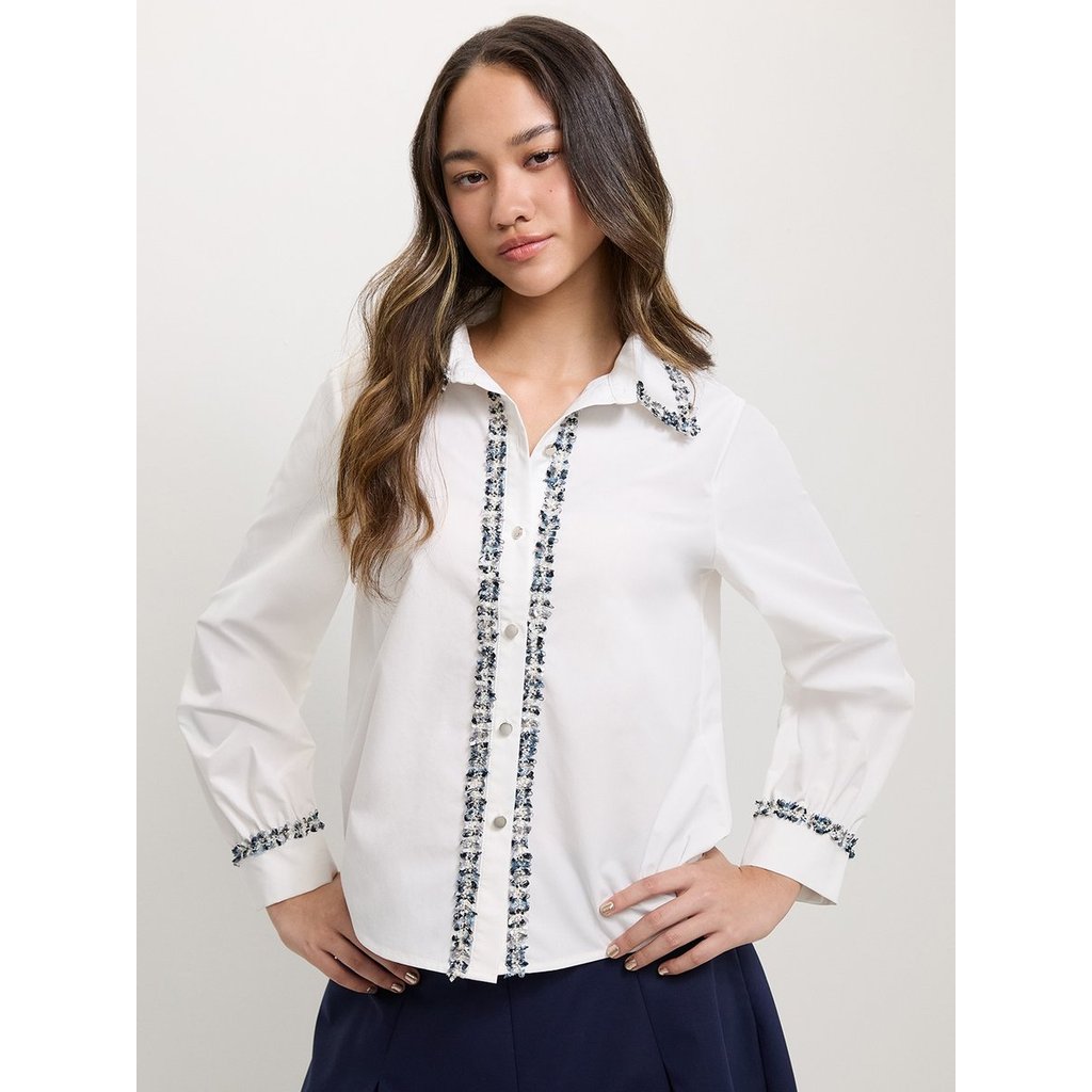 [Pomelo] เสื้อเชิ้ตแต่งขอบทวีต / Tweed Trim Shirt