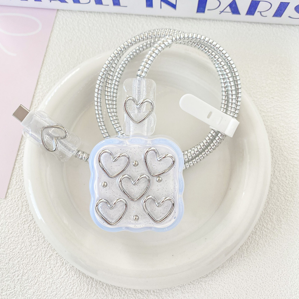 Love Heart Pattern Data Cable Protective Winder Silicone TPU Charger Case Power Adapter Sleeve Prote