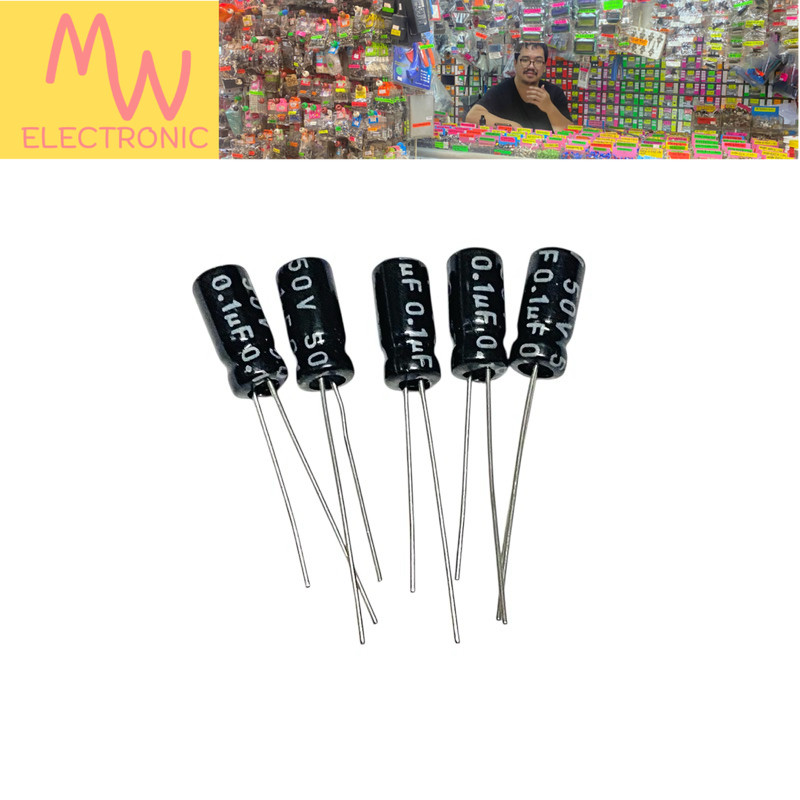 Capacitor .1 uf/ 50V(แพ็ค 10 ชิ้น)5x10mm Electrolytic