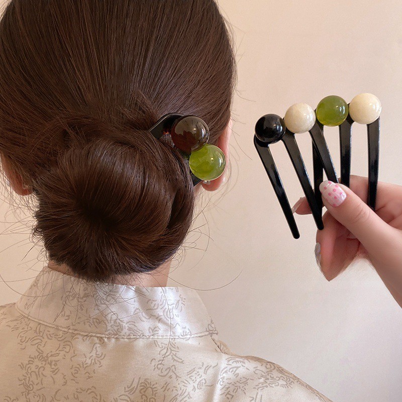 ใหม่สไตล์จีน u-Shaped ลูกปัดสามฟัน Hairpin หญิงสไตล์แห่งชาติ High-End Feeling แผ่น Hairpin ใส่หวี Ball Hairpin Hairpin