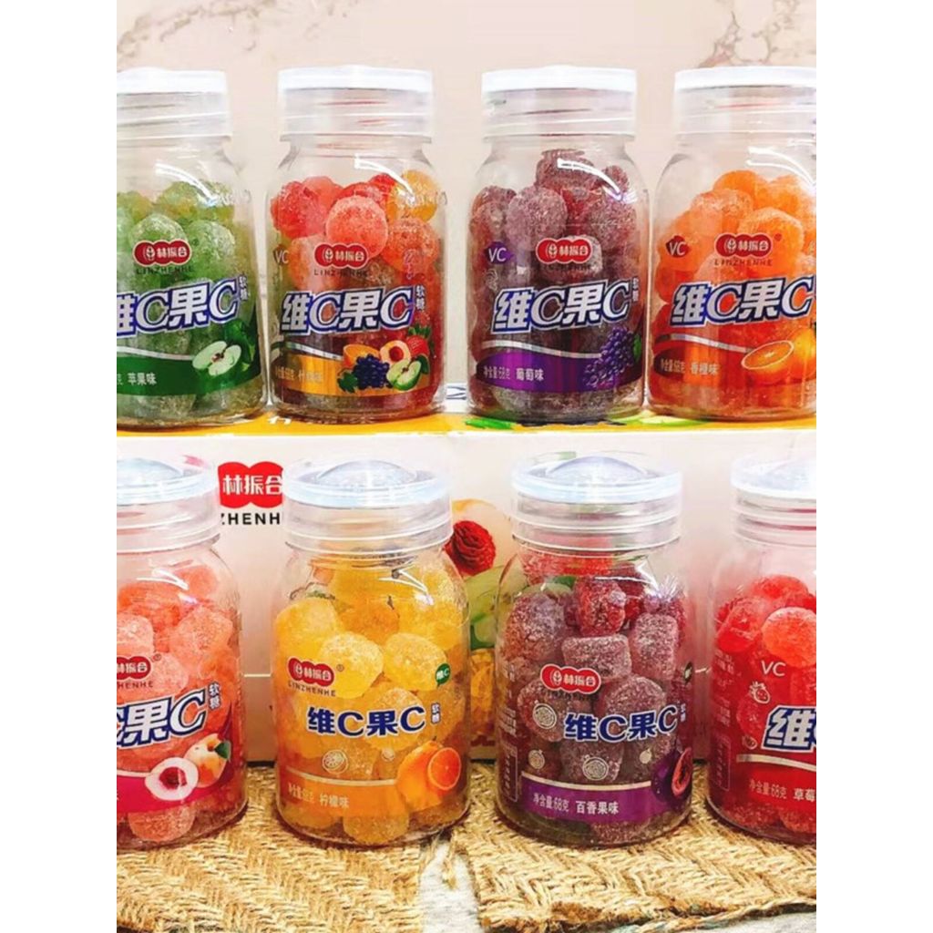 LinZhenhe วิตามินซีผลไม้ลูกอมนุ่มคละรสน้ําฉ่ํารสชาติ Gummy Sugar Chinese Brand Snack Candy ML112525@