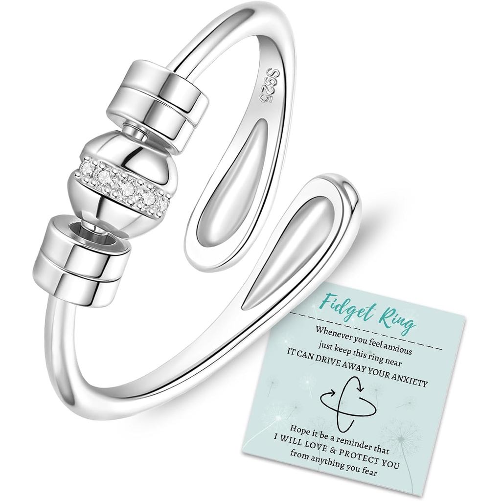 HEEYA Anxiety Rings for Women,Sterling Silver Plated Rings to my daughter,Adjustable Spinner Ring wi