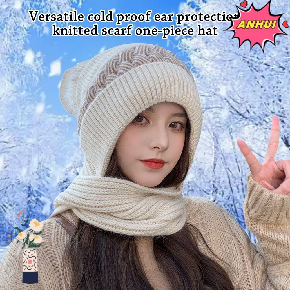 ANHUI Beanie Hat Scarf Warm Balaclava หมวกถักนุ่ม