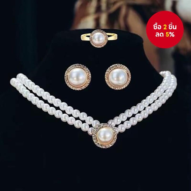 ชุดเครื่องประดับมุกหรูหราสร้อยคอต่างหูแหวนอุปกรณ์จัดงานแต่งงานสไตล์วินเทจ