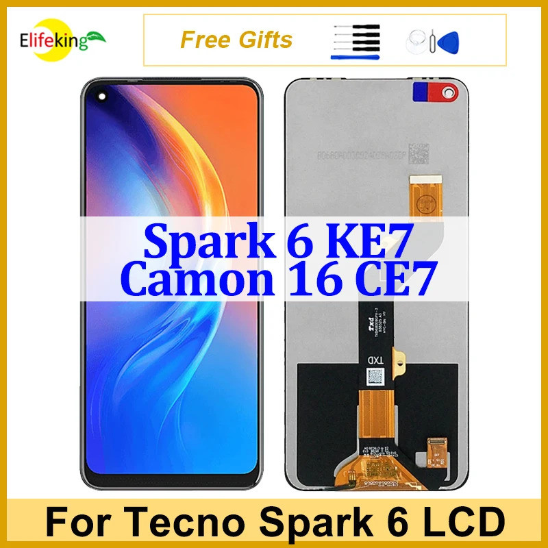 6.8 "LCD ต้นฉบับสําหรับ Tecno Spark 6 KE7 จอแสดงผลหน้าจอสัมผัสสําหรับ Tecno Camon 16 CE7 Digitizer A
