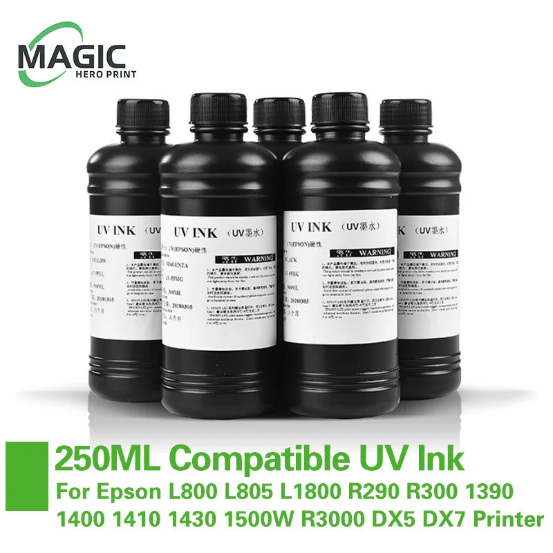 จัดส่งฟรี 250ml ขวดหมึก UV สําหรับ Epson L800 L805 L1800 R290 R300 1390 1400 1410 1430 1500W R3000 D