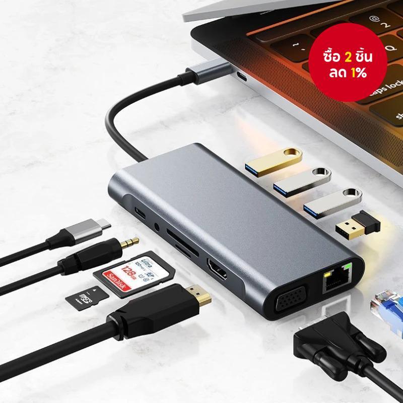 สําหรับแล็ปท็อป 11-in-1 อะแดปเตอร์กล้องดิจิตอล HDMI Type C ฮับ USB HDTV 4K VGA SD OTG PD อะแดปเตอร์อีเธอร์เน็ต