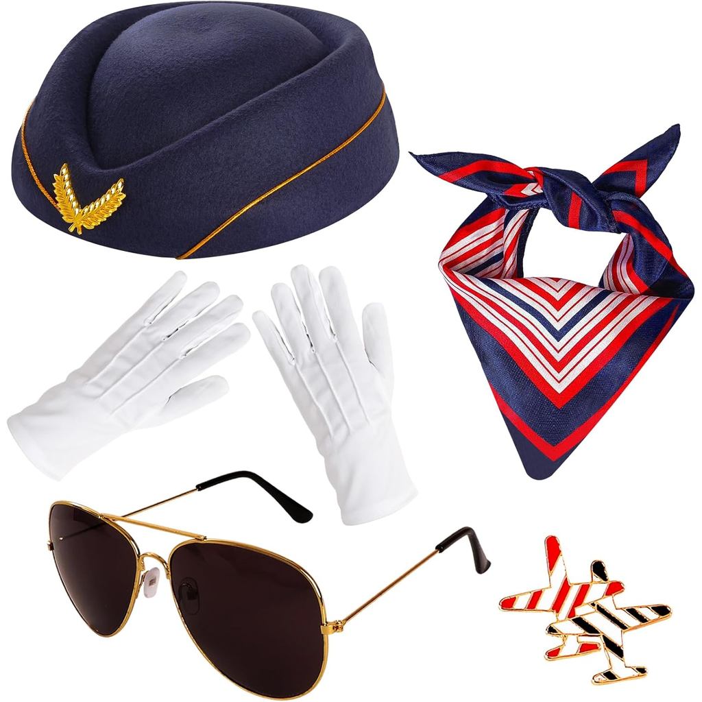 5 Pcs Flight Attendant Costume Accessories Women Airline Stewardess Outfits Flight Attendant Hat Pin