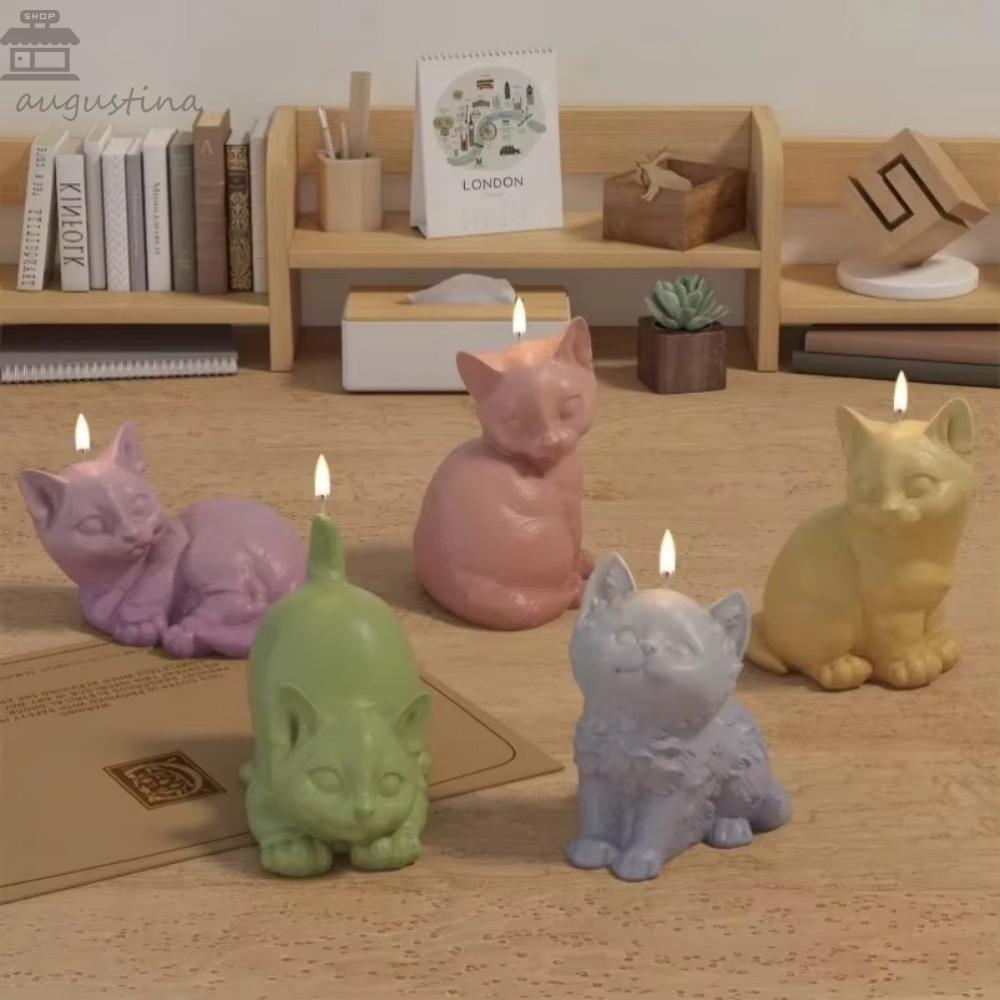 AUGUSTINA ลูกแมวชุดซิลิโคน 3D DIY งานหัตถกรรม เทียนอโรมาการ์ตูน น่ารัก ตุ๊กตาสัตว์ แม่พิมพ์ปาร์ตี้