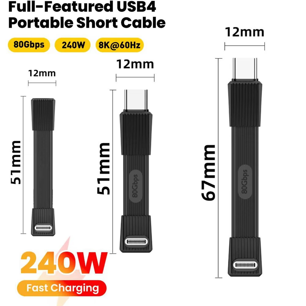 สาย USB 4 แบบพกพา 240W USB C สายชาร์จ 80Gbps Data Transfer Thunderbolt 4/3 8K @ 60Hz จอแสดงผลวิดีโอสําหรับ Samsung Andriod