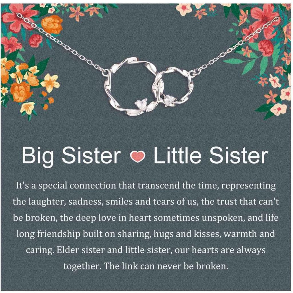 Sister Gifts, Sterling Silver Interlocking 2 Circles Necklace for Big & Little Sisters, Sister Birth