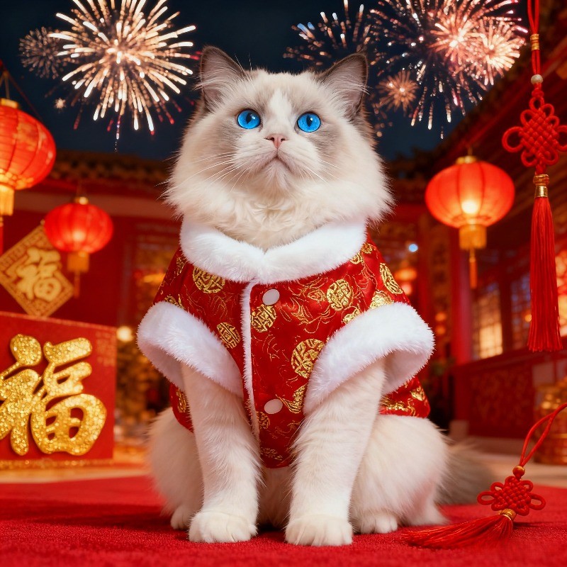 😸🐶สัตว์เลี้ยงปีใหม่แต่งตัว🏮เสื้อคลุมสัตว์เลี้ยง พร้อมซองจดหมาย ชุดสุนัข เสื้อแมว แดง ฉลองปีใหม่ NEW YEAR - รูปที่ 2