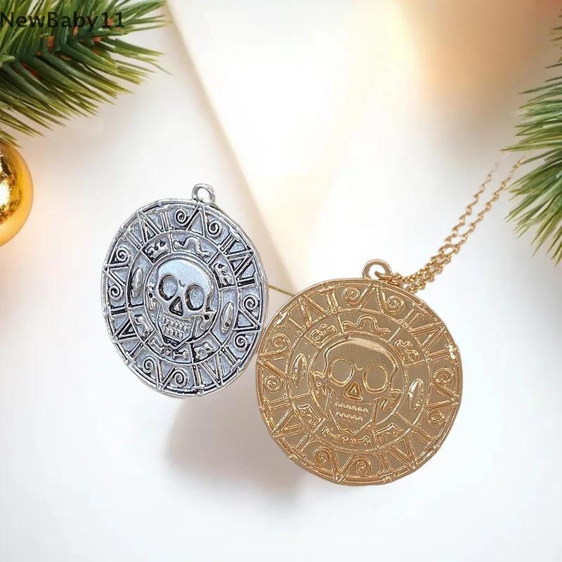 NY Pirates Of The Caribbean Aztec สร้อยคอเหรียญทอง Retro Skull จี้ Punk Hip Hop สร้อยคอ NBaby