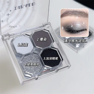 พาเลตต์อายแชโดว์ 4 สี สไตล์เวสเทิร์นพังก์: สำหรับแต่งตาแบบแคทอาย - สีดำซีเมนต์ สีเทา และชิมเมอร์